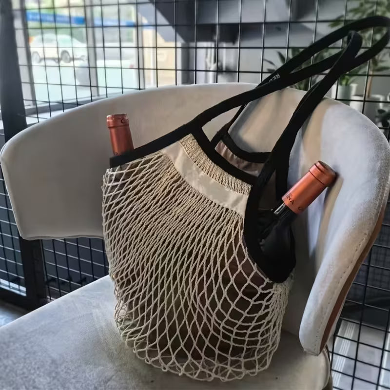 string bag holding 2 bottles of wine